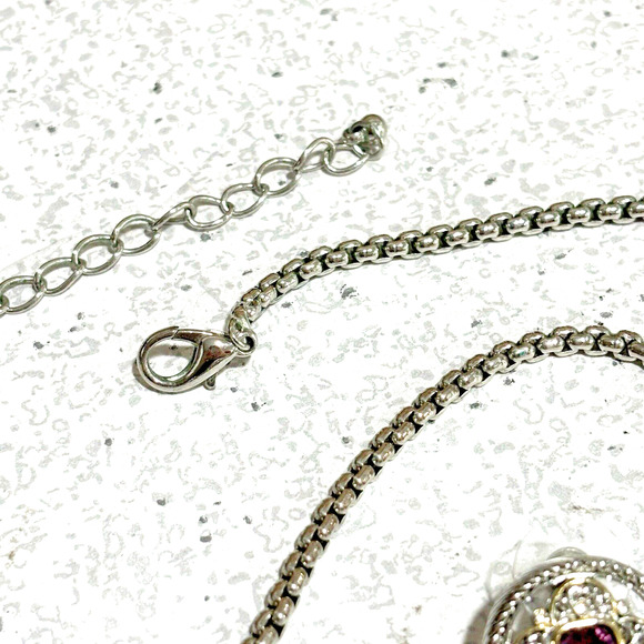 Fashion Jewelry Set Silver & Gold Necklace Pendant Pierced Earrings Purple Stone - Picture 9 of 9